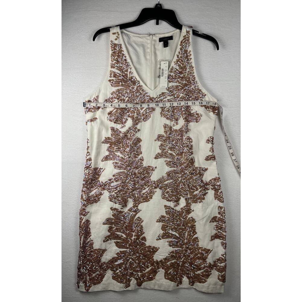 J.Crew NWT Ivory Iridescent Rose Gold Sequin Embellished V-neck Dress 10